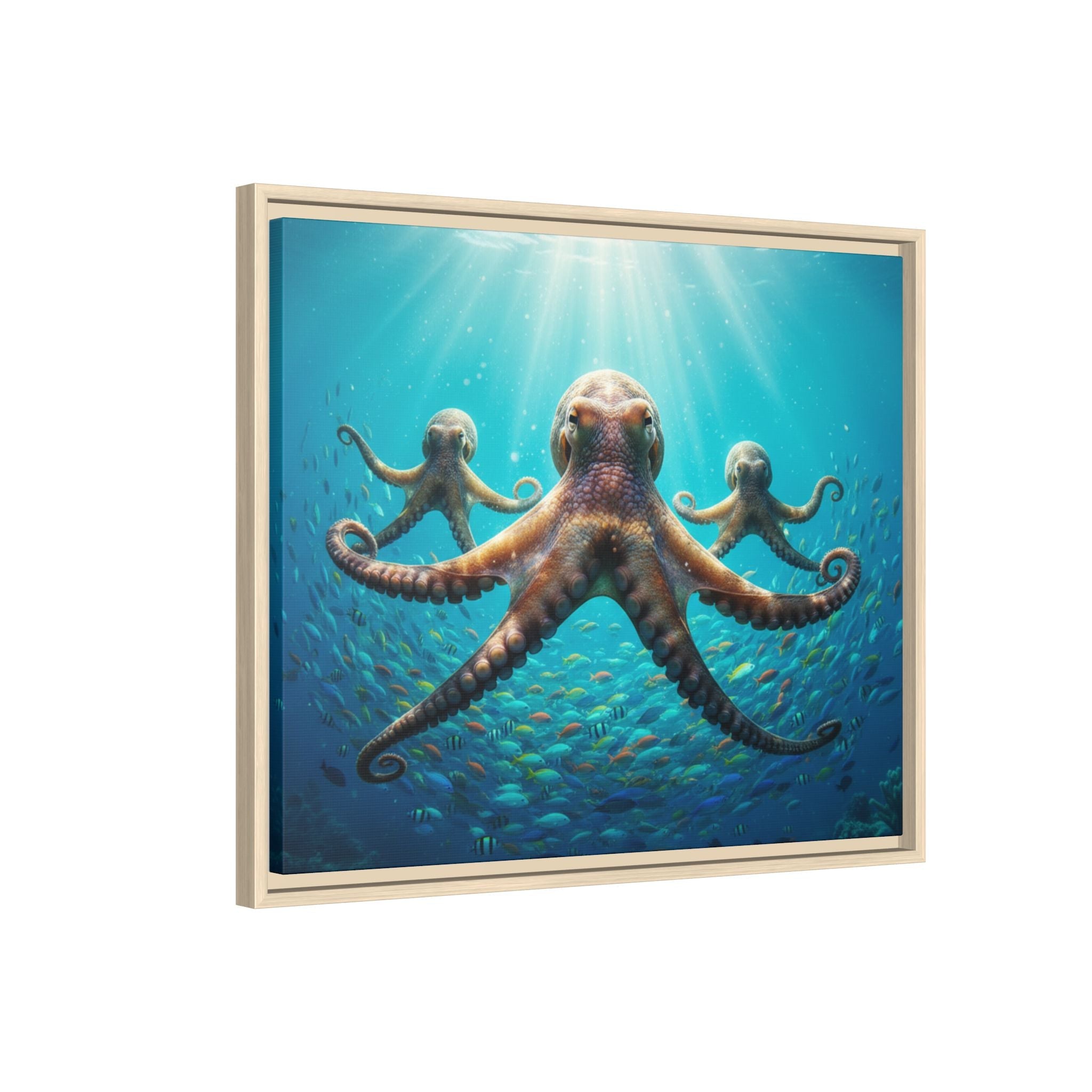 Framed Octopus Art Print — Vibrant Underwater Canvas Wall Decor