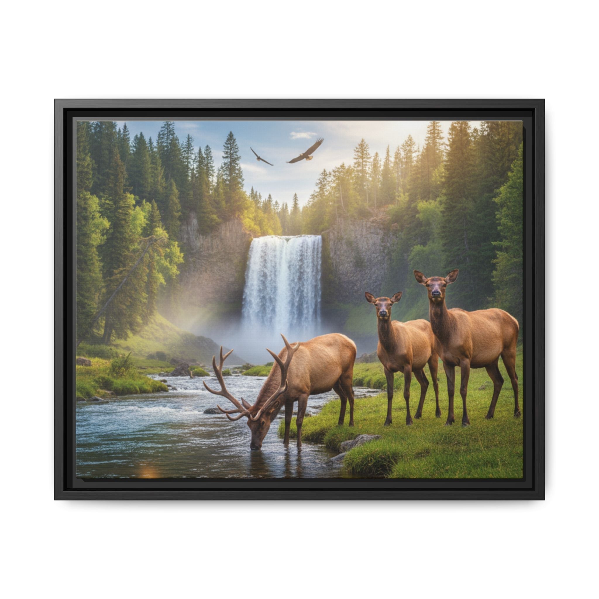 Elk Forest Landscape Wall Art - Eagles Flying - Stunning