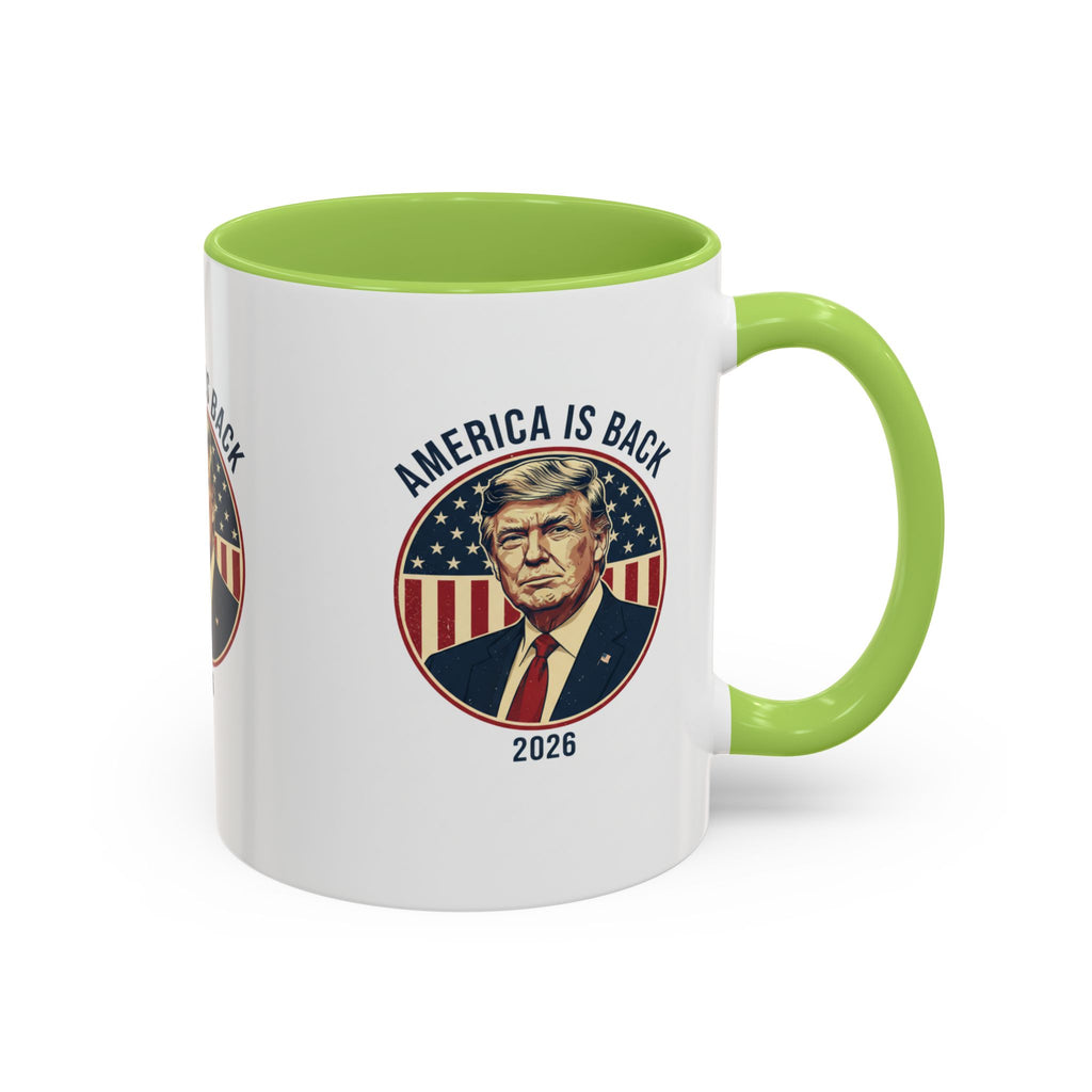 America Is Back 2026 Accent Coffee Mug — Patriotic Trump Campaign Ceramic Mug