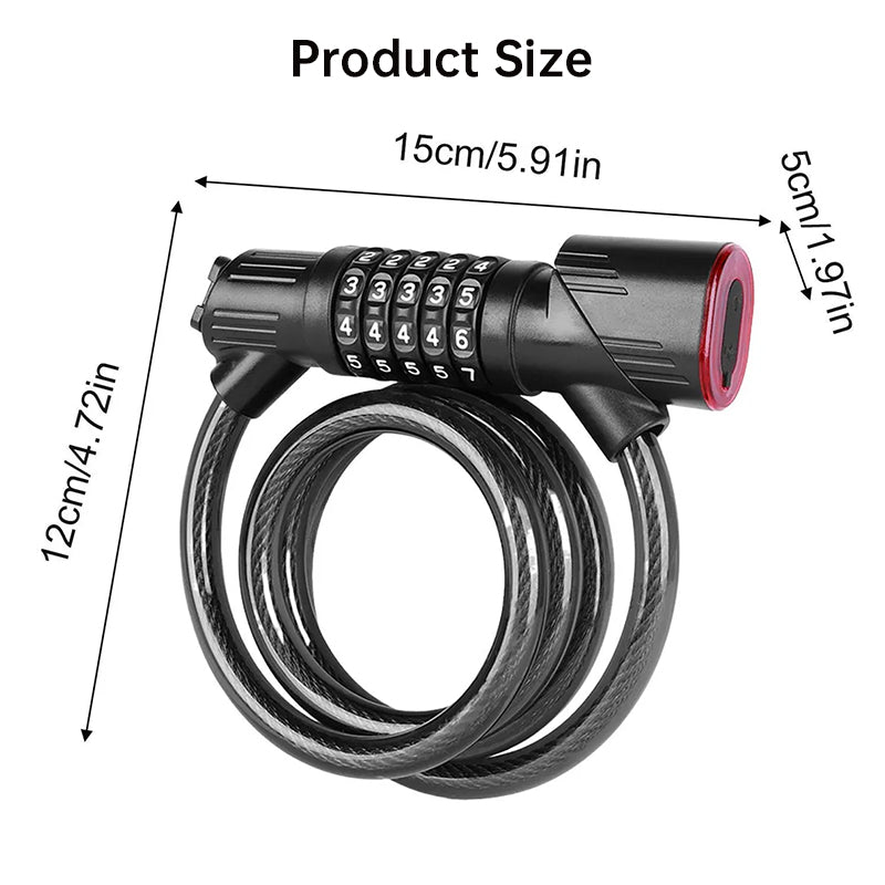 5-Digit Password Bike Lock with Safety Tail Light
