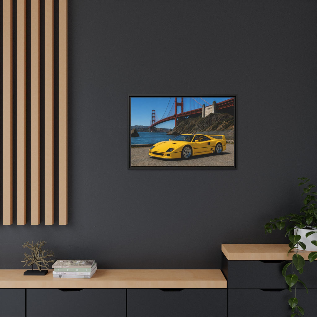 Ferrari 1987 F40 — Yellow Ferrari by the Golden Gate Bridge - Stunning Framed Canvas