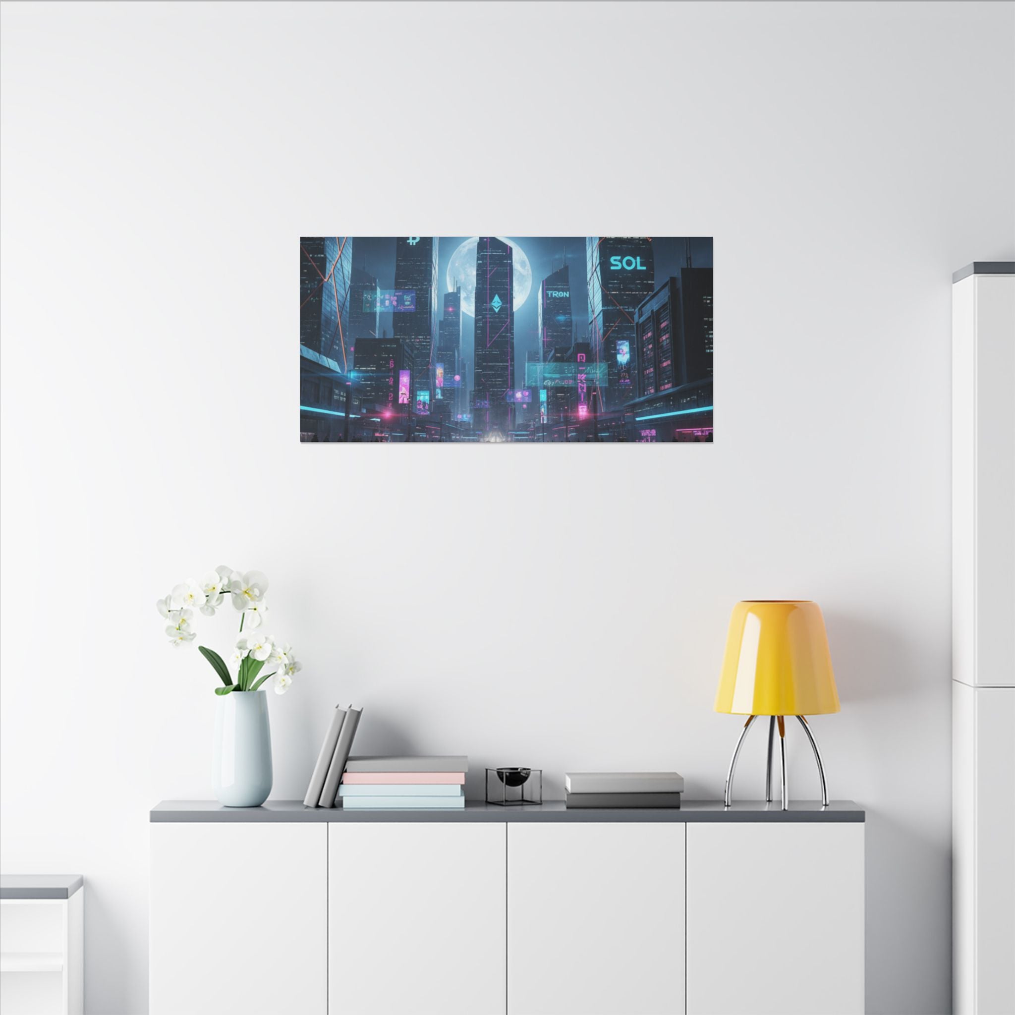 Cybercity Neon Canvas Print — Futuristic Nightscape Wall Art