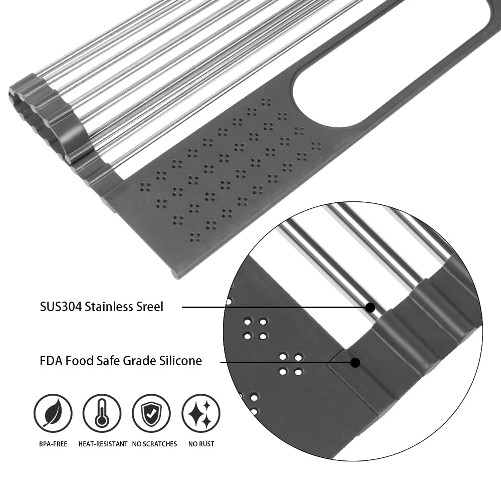 Dish Drainer Over Sink For Kitchen Organizer Multi-Use Roll-up Drying Foldable Rack Fruit Vegetable Meat Mat