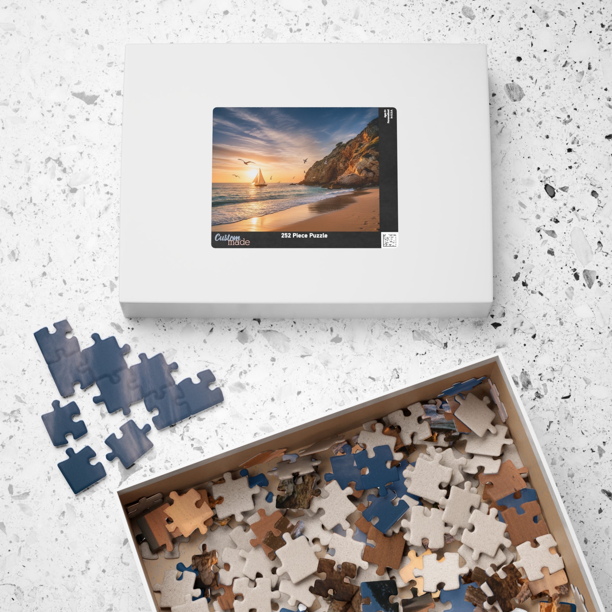 Coastal Sunset Sailboat Jigsaw Puzzle — Scenic Beach Puzzle for Adults & Families (110/252/520/1014 pcs)