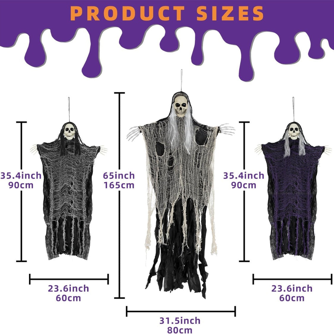 3PCS Scary Hanging Ghosts,Halloween Grim Reaper Skeleton Halloween Decor