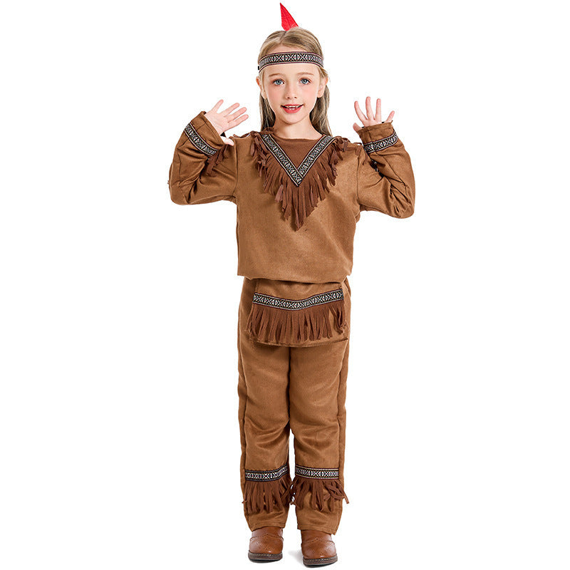 Children's Halloween Stage Performance Costume Native  Indian Chief Costume for Boys