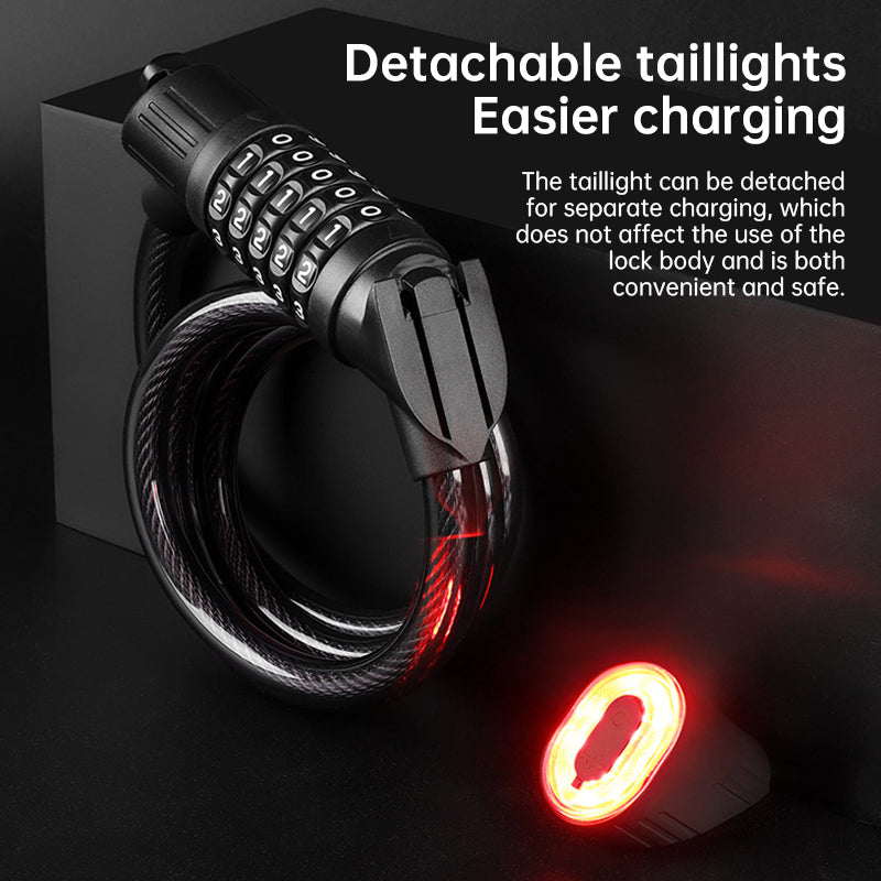 5-Digit Password Bike Lock with Safety Tail Light