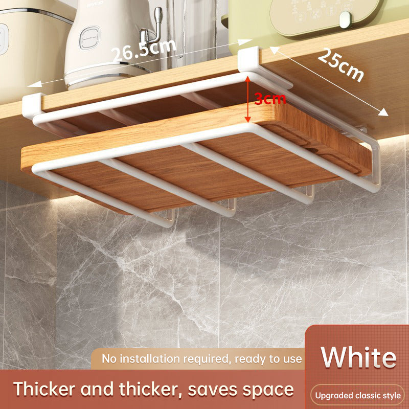 Under - Cupboard Hanging Organizer: Hooks for Paper Towels, Rags, Plus Shelf for Cutting Boards & Pot Covers