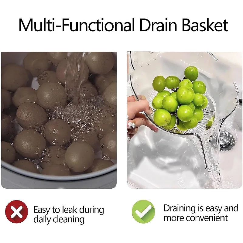 Fruit Vegetable Sink Drain Strainer Multifunctional Organizer Container Rice Bowl Colander Sink Washing Basket Home Organizer