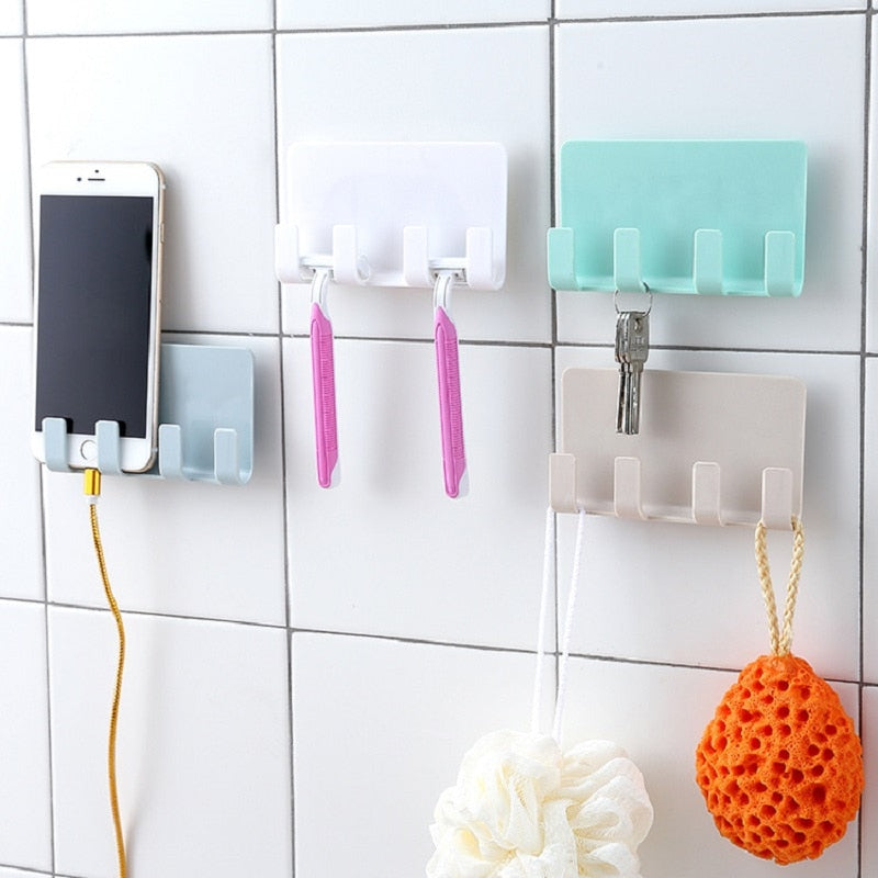 Creative Men Razor Shelf Bathroom 4 Hook Storage Rack Wall Mounted Shaver Holder Kitchen Cabinet Organizer Phone Charging Rack