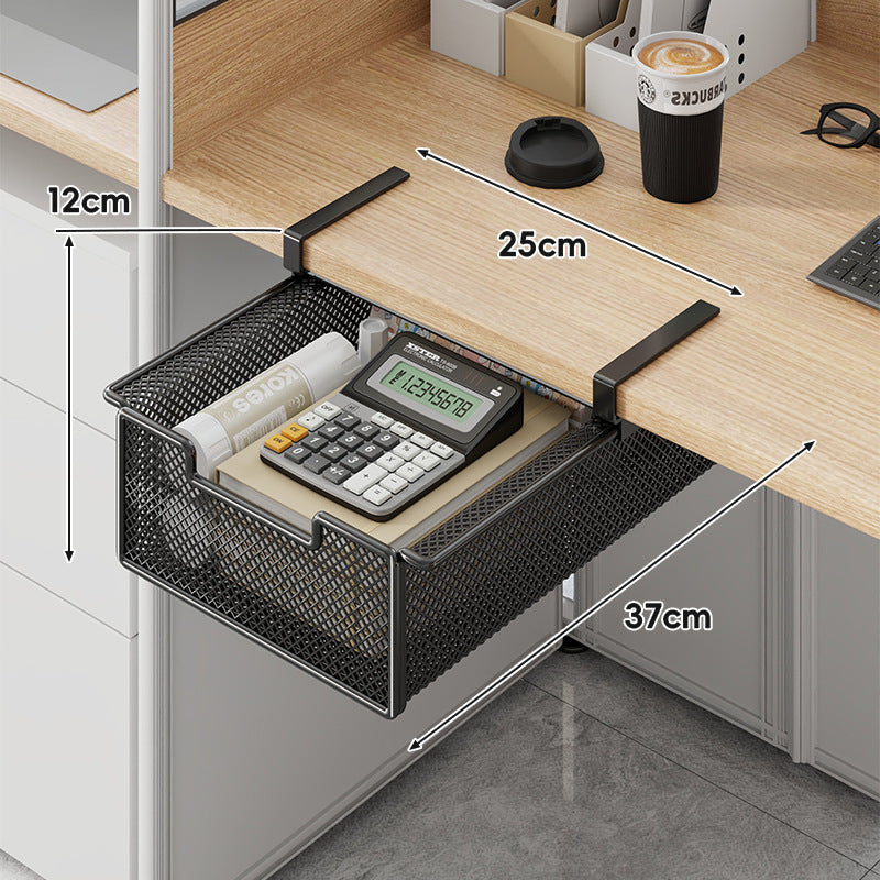 Desktop Drawer Organizer, Under-Desk Hanging Storage Box, Iron Mesh Office Supply, Long Rectangle Design, Chinese Style