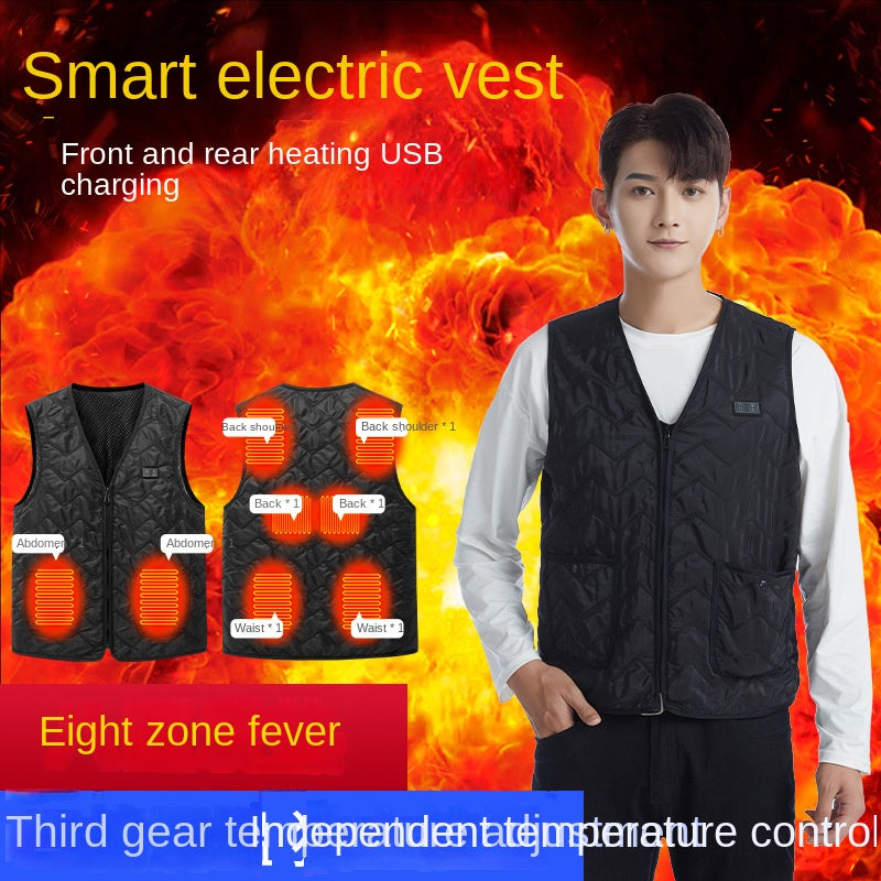 New men's V-neck heated cotton vest, carbon fiber electric vest, USB powered intelligent constant temperature heating suit