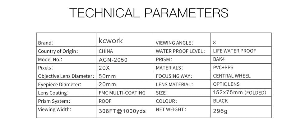 KCWORK Monocular 20x50 Powerful Binoculars High Quality Zoom Great Handheld Tele