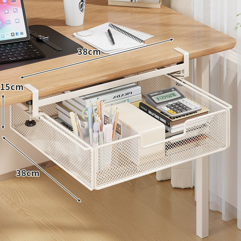Desktop Drawer Organizer, Under-Desk Hanging Storage Box, Iron Mesh Office Supply, Long Rectangle Design, Chinese Style