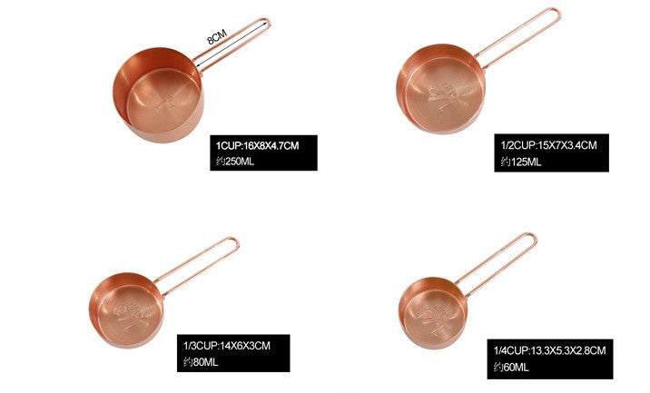 Rose Gold Stainless Steel Measuring Cups And Spoons Set Of 8 Engraved Measurements,Pouring Spouts & Mirror Polished for Baking