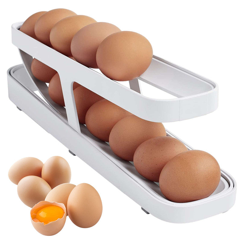 Refrigerator Egg Dispenser Automatic Scrolling Egg Rack Holder Storage Box Egg Basket Container Organizer