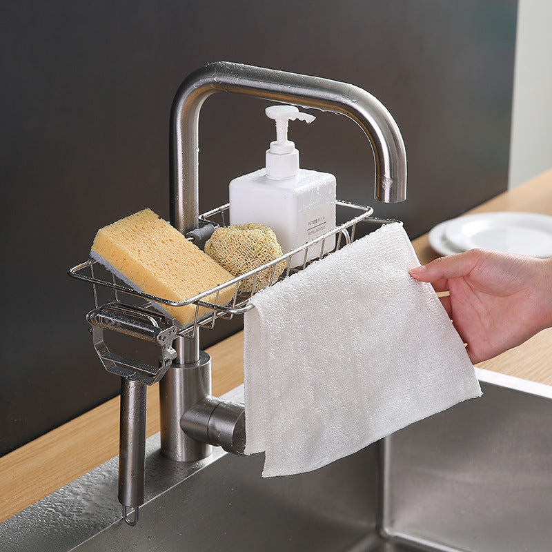 Kitchen Storage Stainless Steel Faucet Rack Hanging Basket Sponge Drain Rack Sink Storage Rack Rag Rack