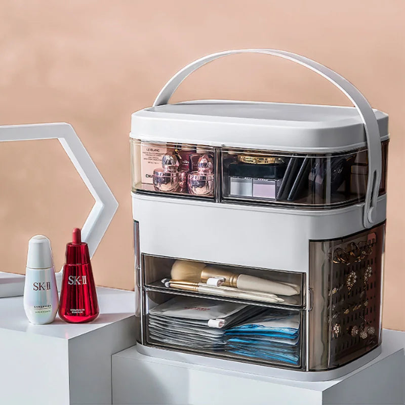 LED Makeup Mirror With Light Cosmetic Storage Box Lipstick Finishing Box Drawer Type Vanity Mirror Skin Care Product Storage Box
