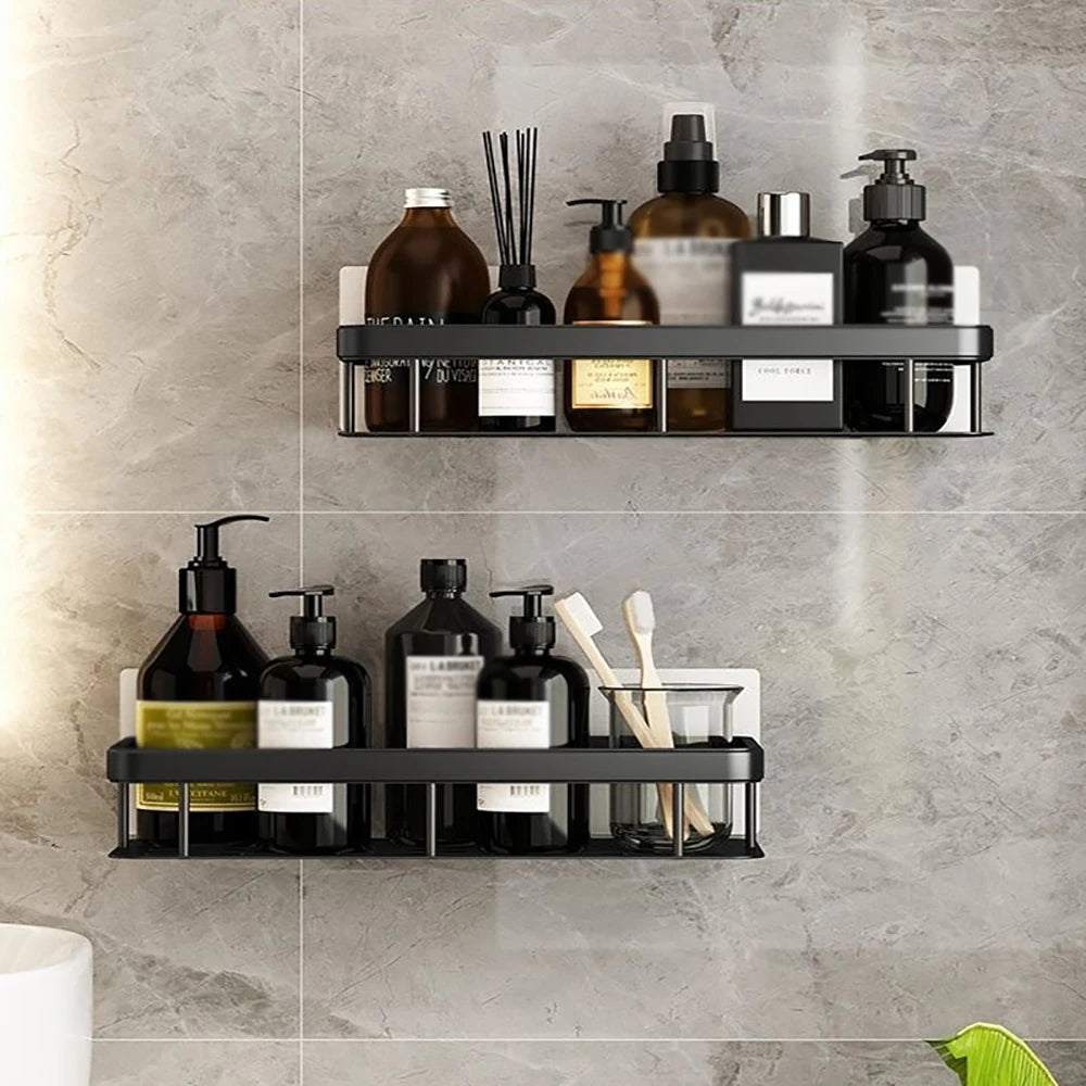 Minimalist bathroom black aluminum alloy triangular rectangular non perforated bathroom storage corn