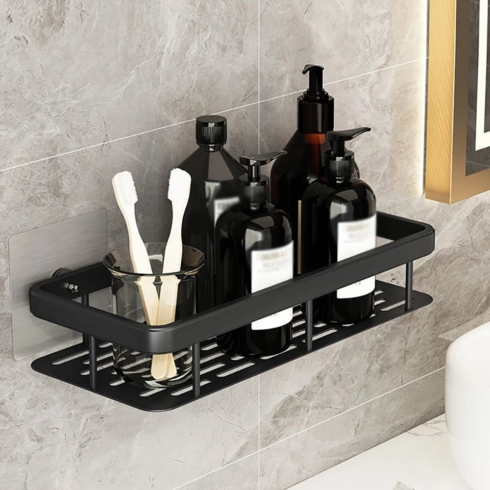 Minimalist bathroom black aluminum alloy triangular rectangular non perforated bathroom storage corn