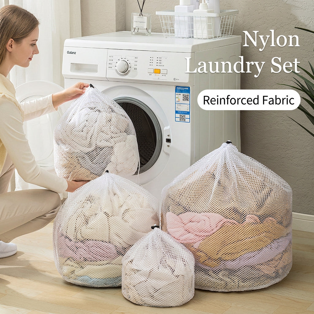 Mesh Drawstring Laundry Bags, Set