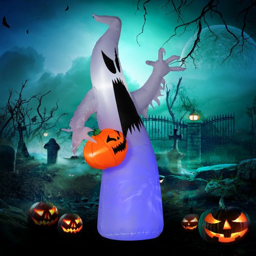 HOMCOM 5.9 Halloween Inflatable Outdoor Decoration Ghost With Pumpkin, Blow Up