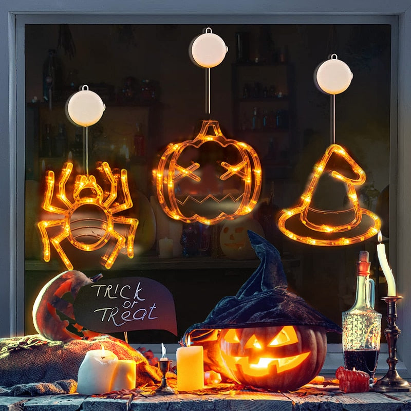 Halloween Window Hanging LED Lights Spider Pumpkin Hanging Ghost Horror