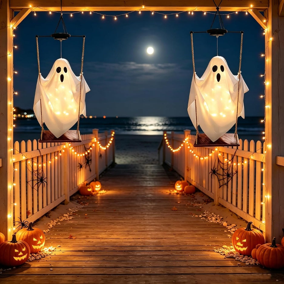 Halloween Decorations Outdoor Solar Hanging Swing Ghost Halloween Decor With