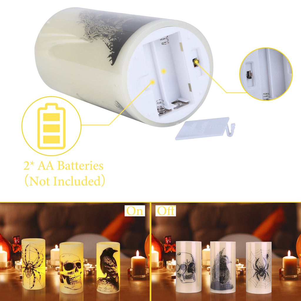 3 Pack Halloween Flameless Candle Lamp With Timer Setting Battery Operated Warm