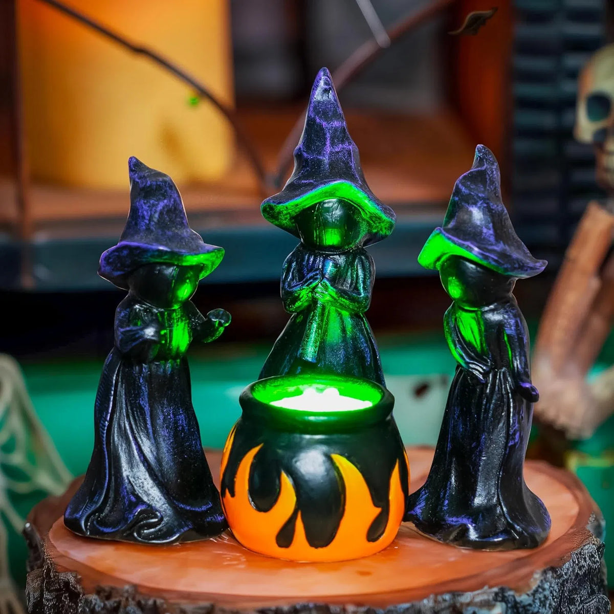 4 PCS Halloween Miniature Witches Cauldron Figurine Table Decoration, Resin