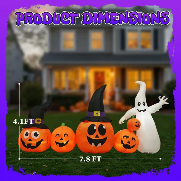 8FT Long Halloween Inflatables Pumpkins Ghost Outdoor Decorations, Blow Up Yard