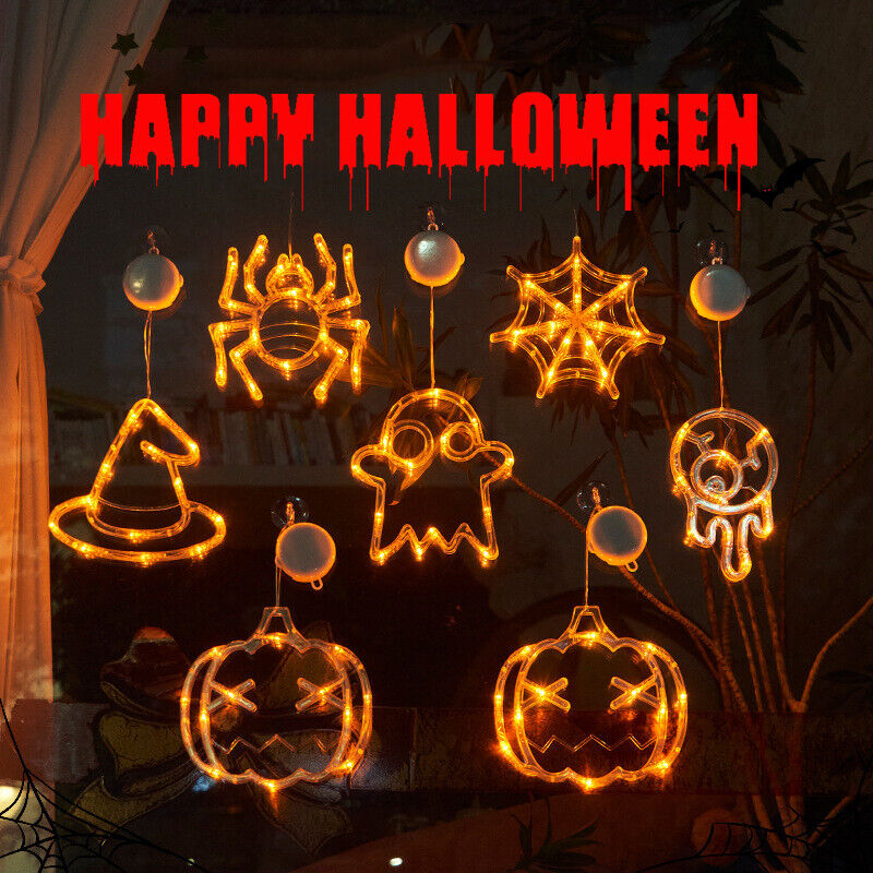 Halloween Window Hanging LED Lights Spider Pumpkin Hanging Ghost Horror