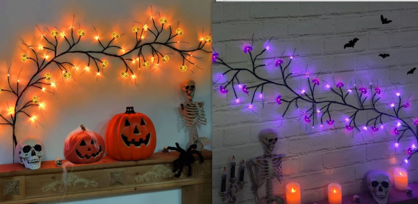 Halloween LED Willow Vine String Light Cool Cartoon Bat Pumpkin Decoration For