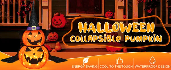 3FT Halloween Collapsible Pumpkin Decoration, 50 LED Pop-Up Pumpkin Lamp With