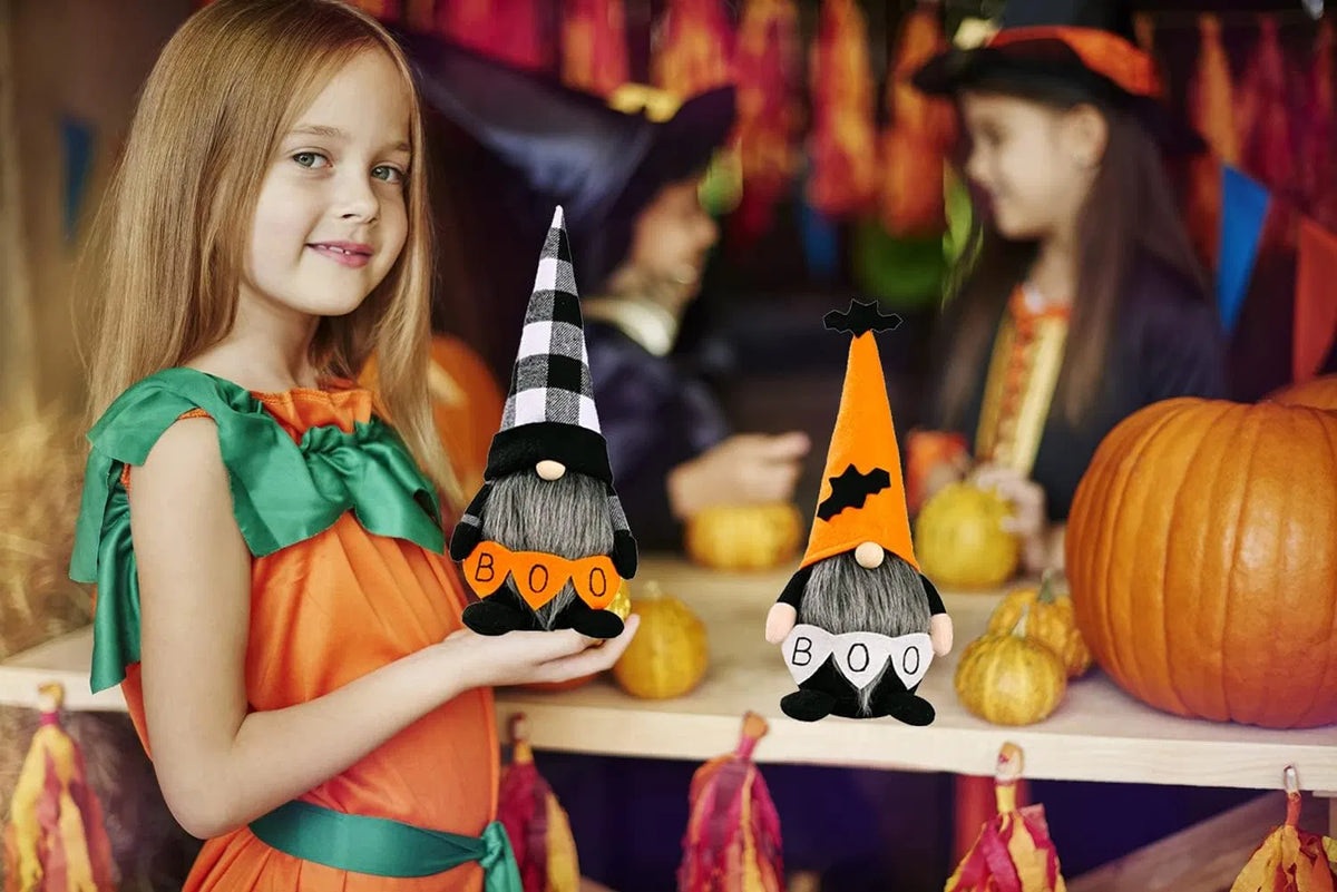 2 Pack Halloween Gnomes Plush Decor,Handmade Witch Swedish Tomte Gnome Nisse