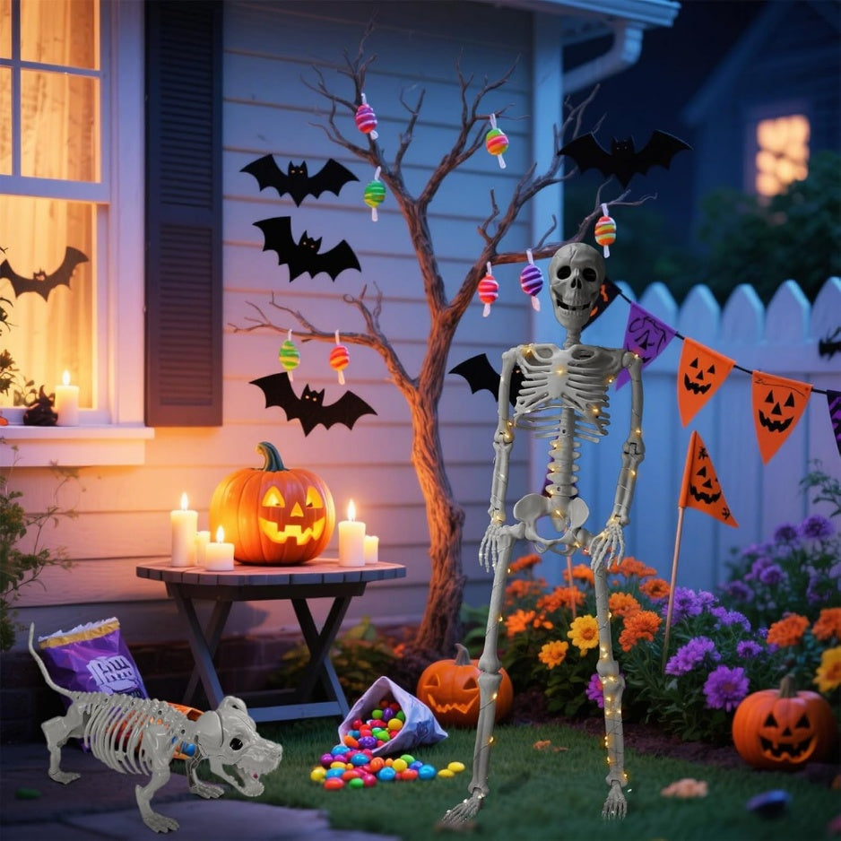Lighted Human Dog Skeleton Halloween Decorations Outdoor Indoor 36 Inch