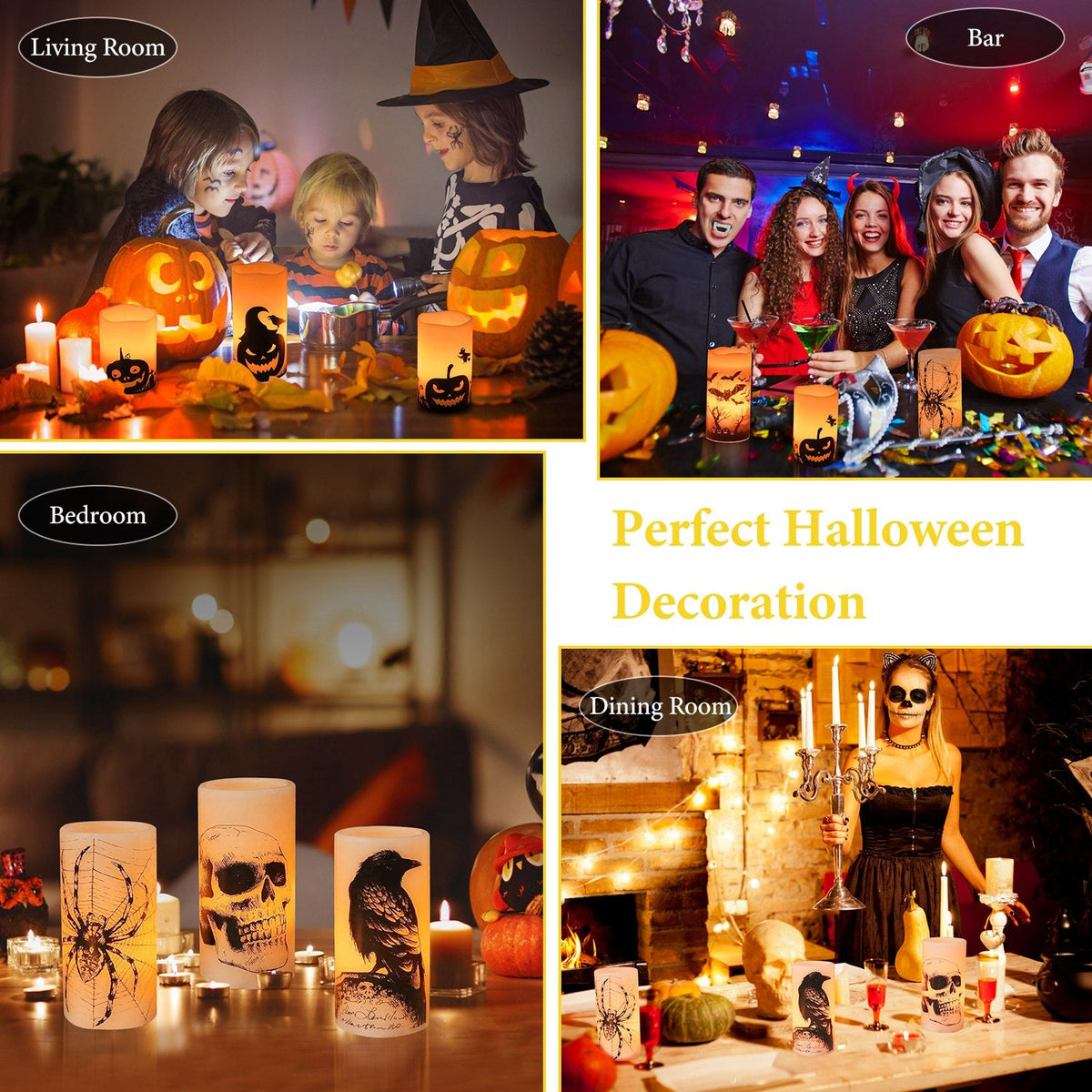 3 Pack Halloween Flameless Candle Lamp With Timer Setting Battery Operated Warm