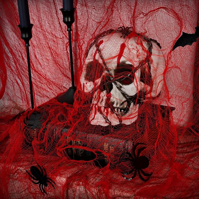 600 X 80 Inch Red Halloween Creepy Cloth, Spooky Gauze Fabric For Yard, Outdoor