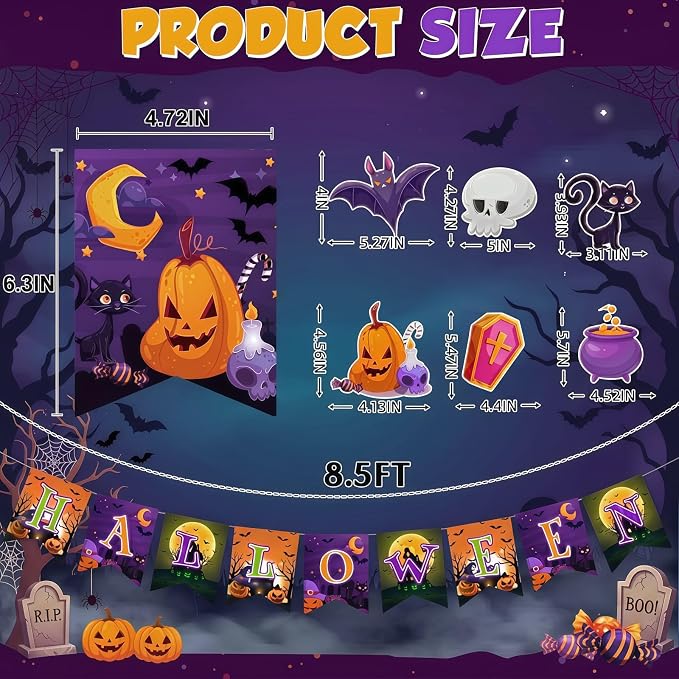 Halloween Party Decorations, Happy Halloween Banner With 6 Hanging Swirls For