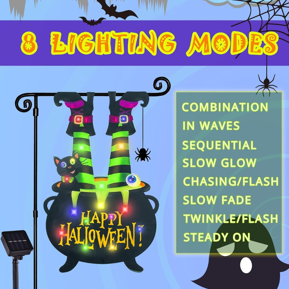 Halloween Lighted Garden Flag, Witch Feet Yard Decor, 12x18 In