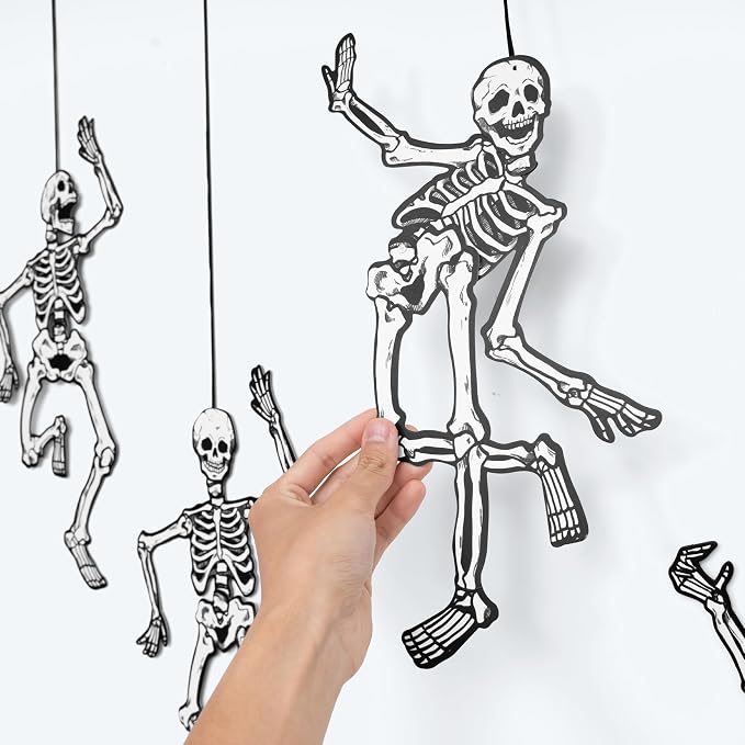15 Inch Halloween Jointed Skeleton Garland, Skull And Bone Hanging Banner For