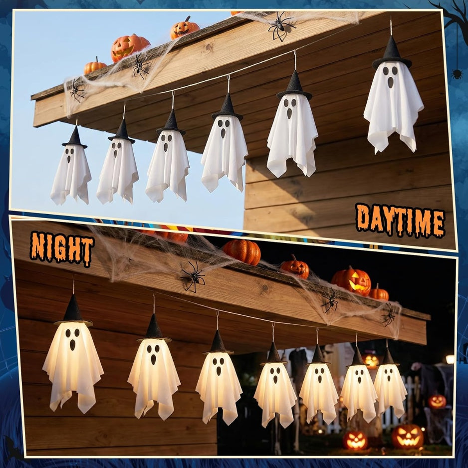Halloween Ghost Decor 12.5 FT Halloween Ghost String Lights With Hats