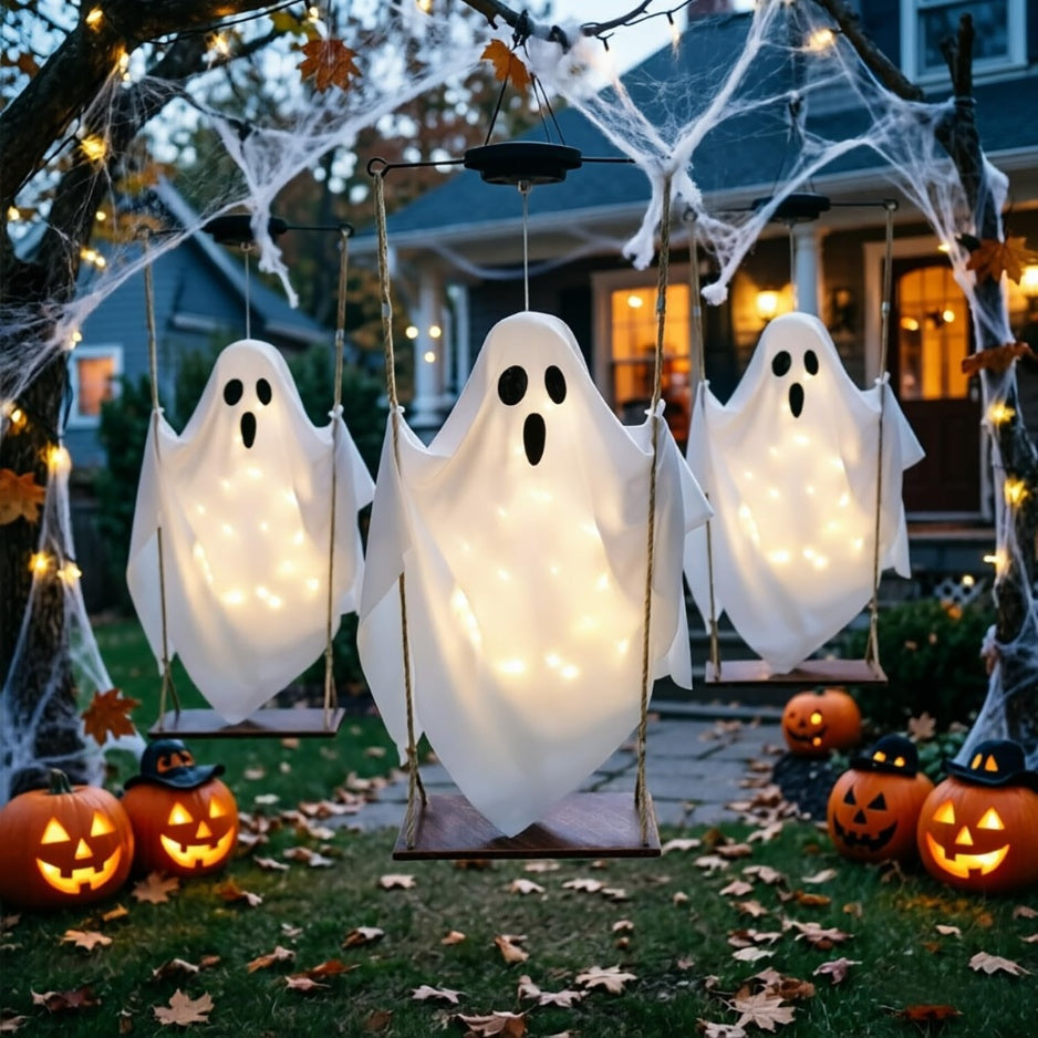 Halloween Decorations Outdoor Solar Hanging Swing Ghost Halloween Decor With
