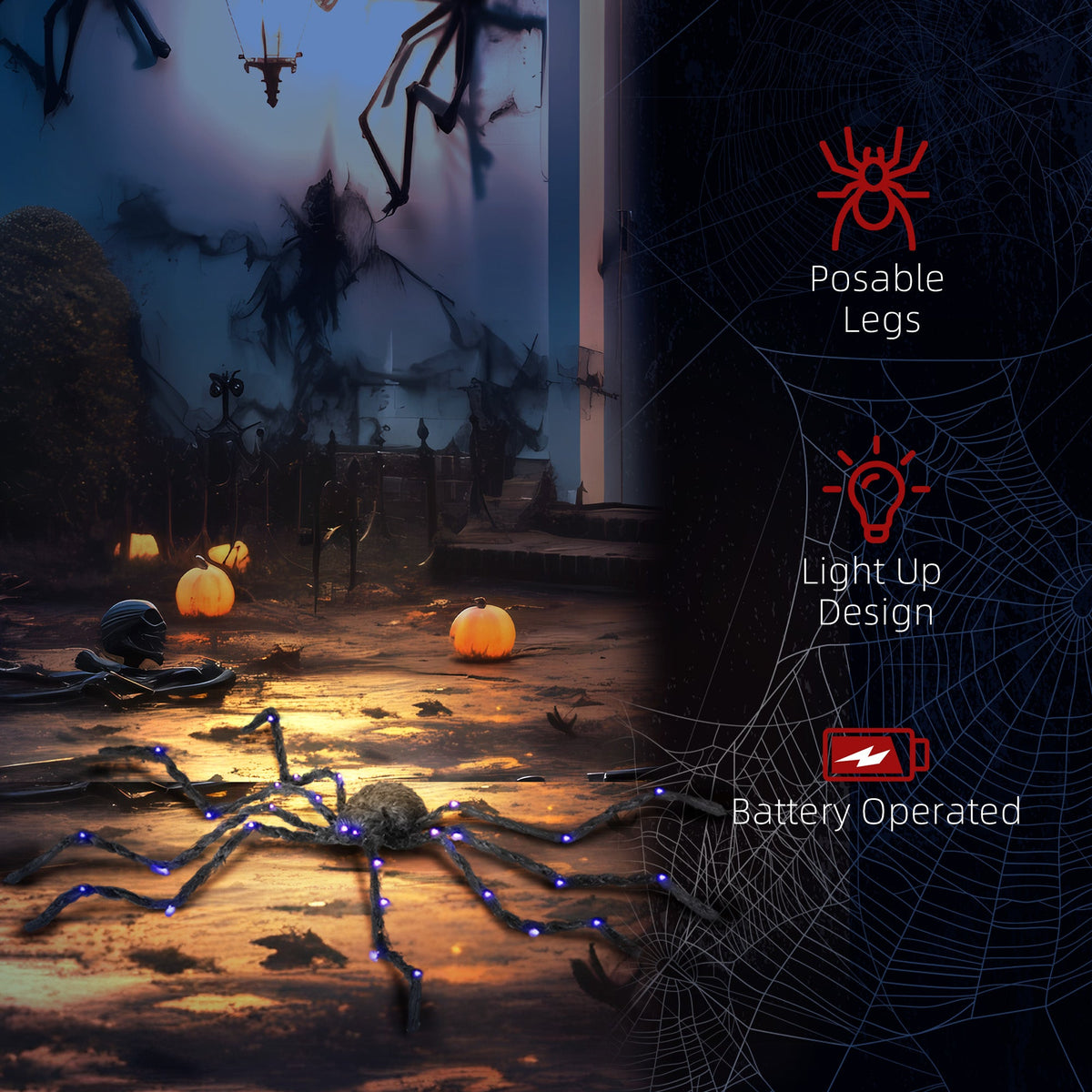 3.25" Halloween Prop Light-up Oversized Spider, Outdoor Halloween Decoration