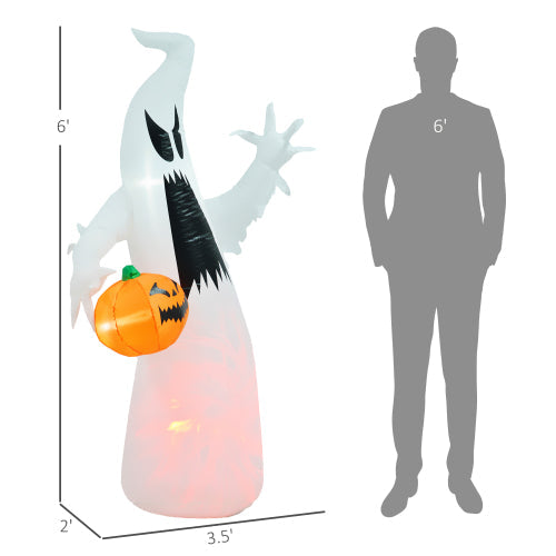 HOMCOM 5.9 Halloween Inflatable Outdoor Decoration Ghost With Pumpkin, Blow Up