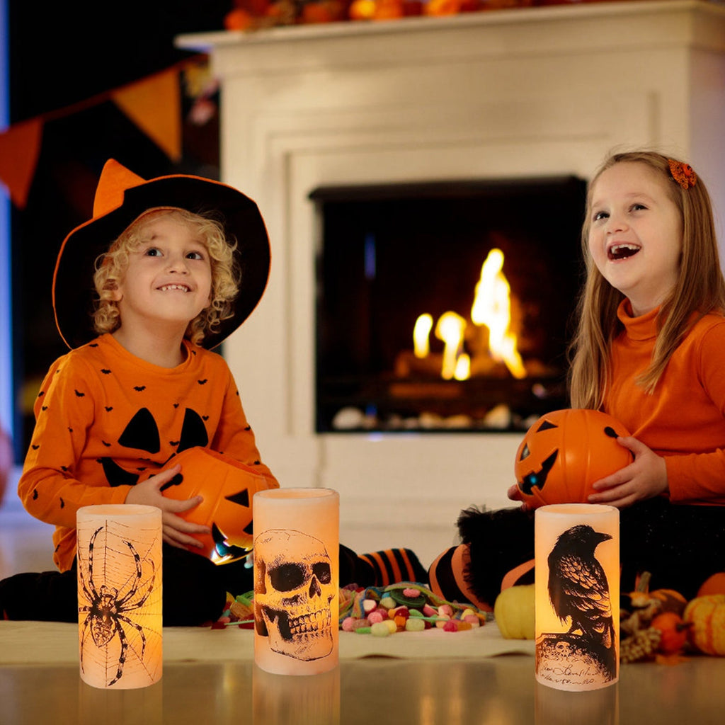 3 Pack Halloween Flameless Candle Lamp With Timer Setting Battery Operated Warm