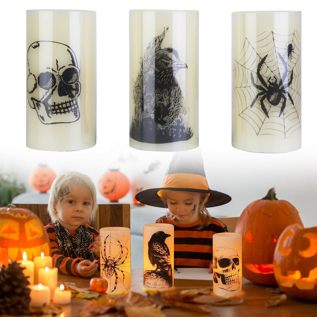 3 Pack Halloween Flameless Candle Lamp With Timer Setting Battery Operated Warm