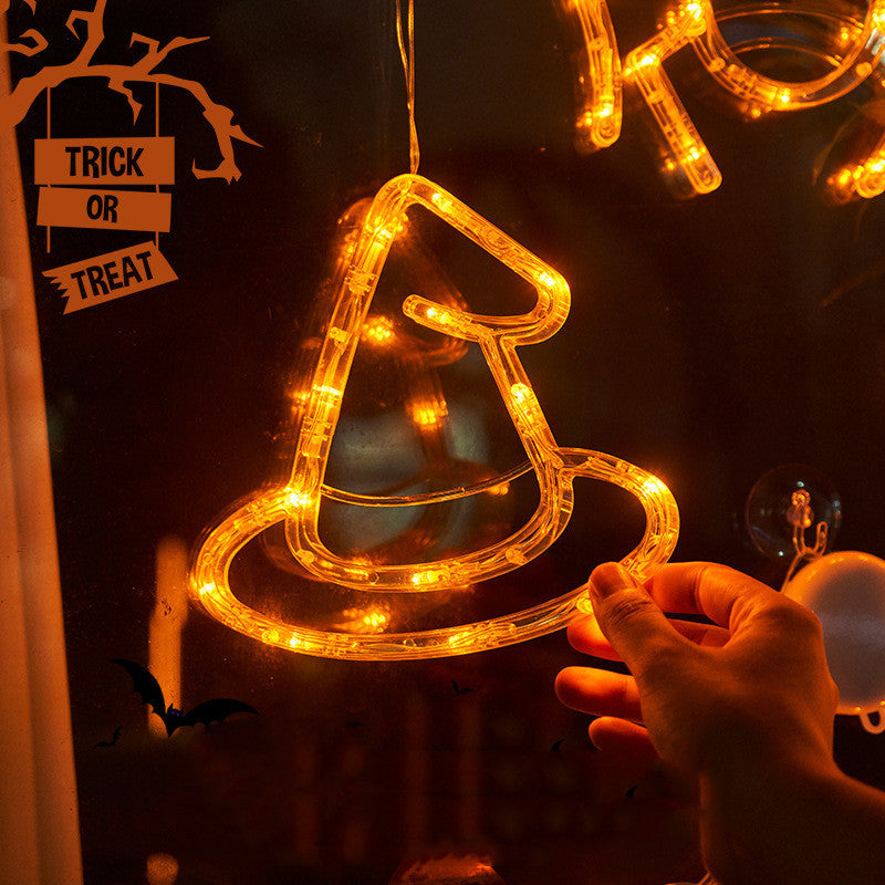 Halloween Window Hanging LED Lights Spider Pumpkin Hanging Ghost Horror