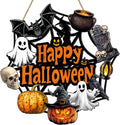 Halloween Wooden Ghost Wreath Door Decoration With Pumpkin, Bat And Witch