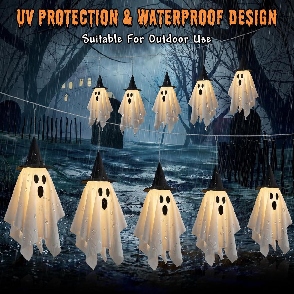 Halloween Ghost Decor 12.5 FT Halloween Ghost String Lights With Hats